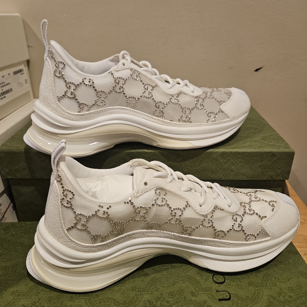 GUCCI SWAROVSKI CRYSTAL EMBELLISHED SNEAKERS SZ 39.5 - Picture 7 of 7
